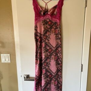 Free People Pink and Black Floral Chemise